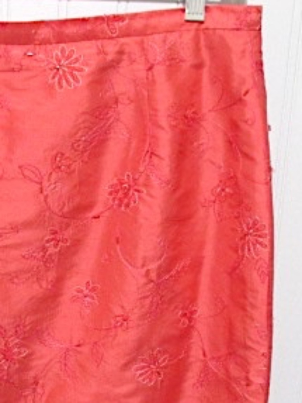 Rafael Coral Red Beaded & Embroidered Silk Pencil Skirt, Size 8